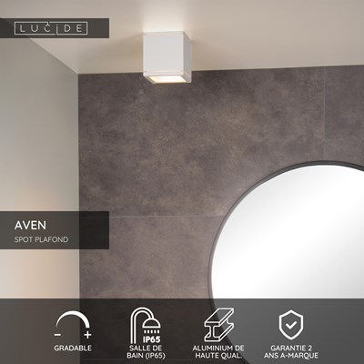 Lucide AVEN - Spot plafond Salle de bains - 1xGU10 - IP65 - Blanc